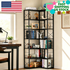 Tall Corner Bookshelf 7 Tier Bookcase With 14 Shelves For Books, D cor Corner