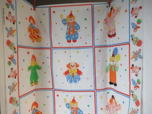 Spring Industries " Clown"   ALLOVER COTTON Fabric Panel  12 BLOCKS VTG RARE NEW