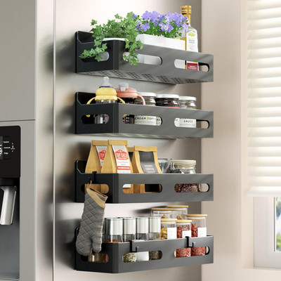 4 Pack Magnetic Spice Rack for Refrigerator, Spice Rack Organizer, Moveable Magn