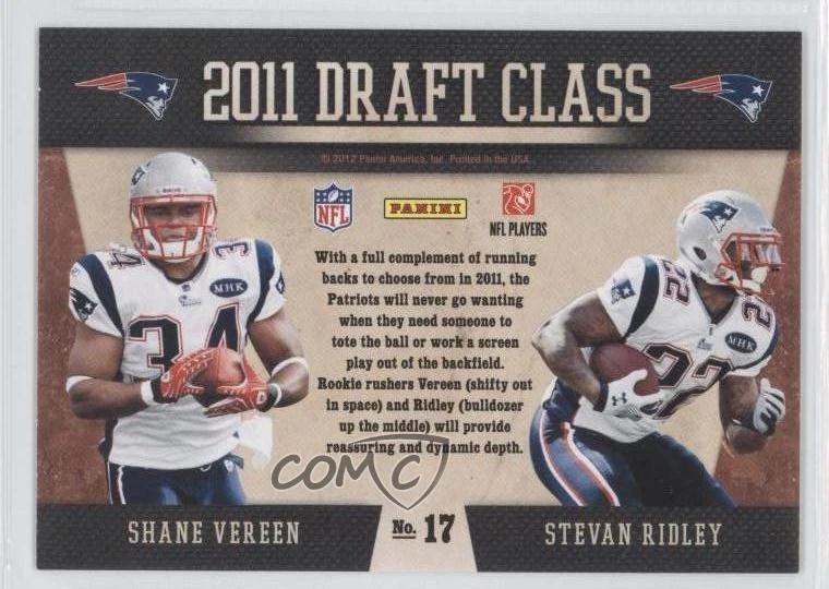 2011 Playoff Contenders Draft Class Shane Vereen Stevan Ridley #17 Rookie RC - Image 2 of 2