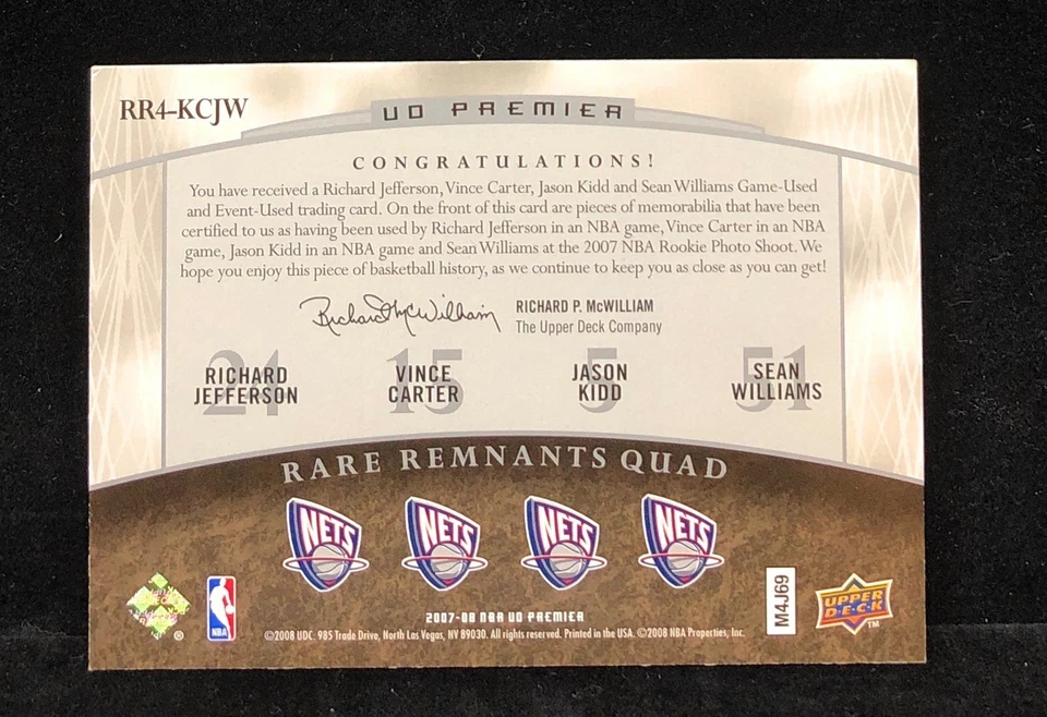 JASON KIDD VINCE CARTER RICHARD JEFFERSON WILLIAMS 2007-08 UD PREMIER #15/50 JSY - Image 2 of 2