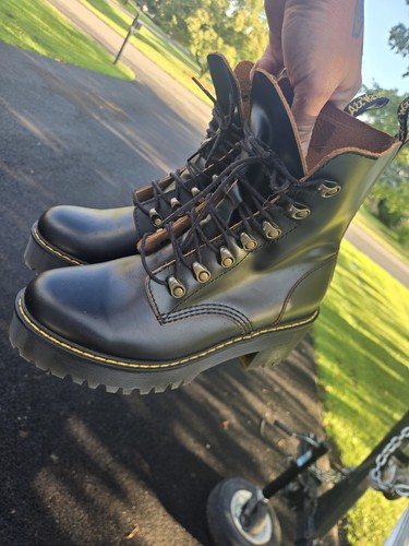 Stivali da combattimento Dr. Doc Martens Leona donna taglia 8 neri in pelle con tacco plateau - Foto 6 di 7