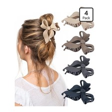 4-Pack Bow Hair Claw Clips for Women - Black, Gray, Dark Brown, Light Brown