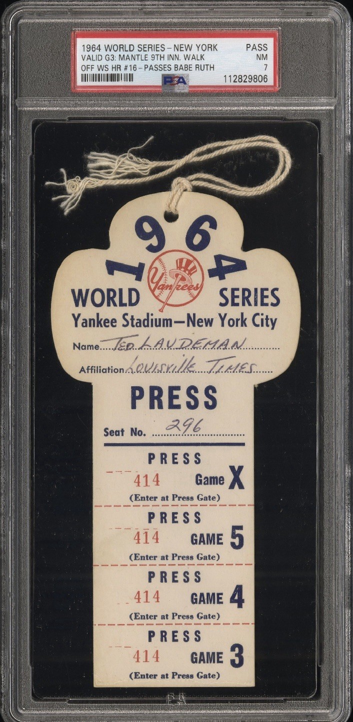 1964 World Series PSA Pass Ticket Mickey Mantle HR 16Tops Babe Ruth Record NM⚾️ view 1