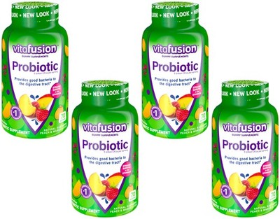 4 Pack Vitafusion Probiotic Gummy Supplement Raspberry Peach Mango 70 Gummies