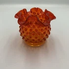 Vintage Fenton Hobnail Orange/Red Amberina Ruffled Vase/Bowl 3" Tall