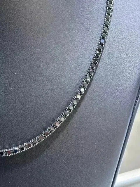 Colar de tênis masculino redondo de ônix preto criado em laboratório 4 mm 20 folheado a ouro preto 14K - Imagem 3 de 4