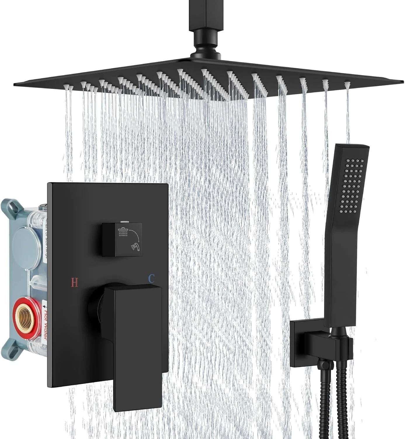 Ceiling Mount Shower System Rain Shower Head W/ Handheld Spray High Pressure