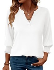 Women's 2025 Fashion Tops 3/4 Length Sleeve Business Casual Large White