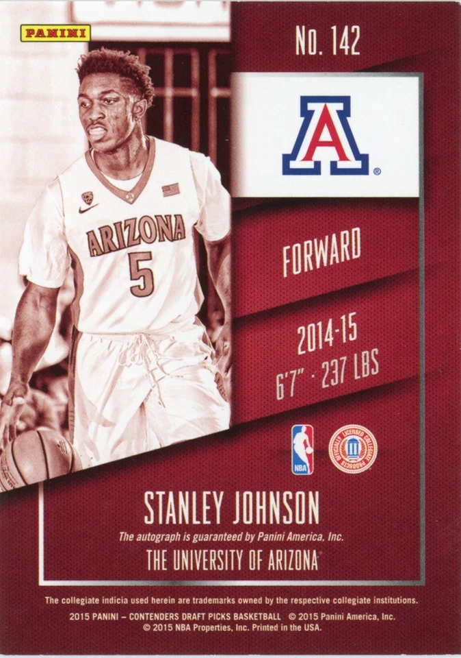 2015 Panini Contenders Draft Picks #142a Stanley Johnson Draft Ticket #/99 - Image 2 of 2