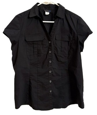 Level Eight Women's Black Button Down Short Sleeve Size XXL Camp-Style Shirt