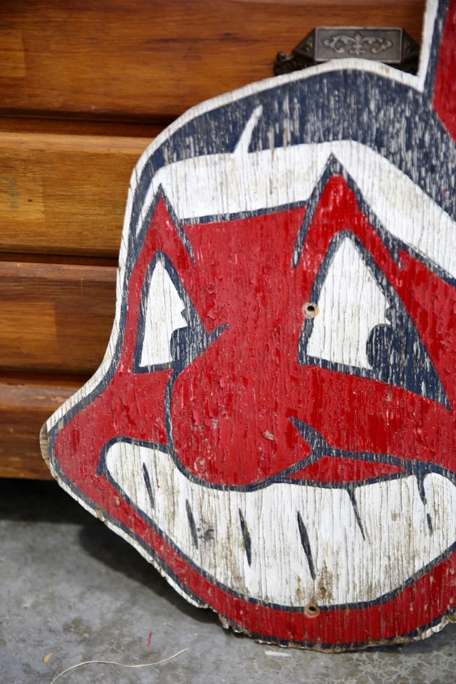 Vintage Cleveland Indians Chief Wahoo Logo Wood Sign Baseball sports Bar head - Image 3 of 4