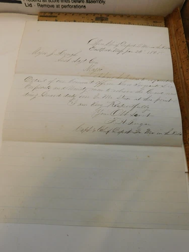 Civil War Document- EastPort Miss? Jan 1865 Major J Hough to Furnish Guard QM
