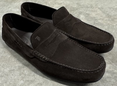 Tod's Gommino Driving Shoes Mens 10 Brown Suede Leather Penny Loafers Italy EUC