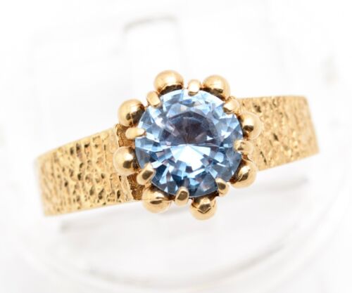Vintage 9ct 9K Yellow Gold 1970's Retro Ring With Ice Blue Spinel (Lab-Created) - Picture 10 of 12