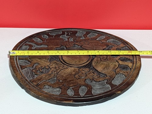 Handmade Carved African Folk Art Round Wooden Tribal Animals Decor Dark Wood VTG - Picture 8 of 12