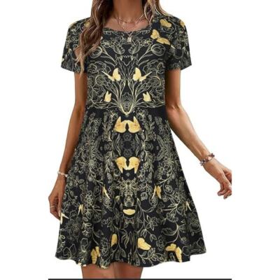 NWOT Mellifo Black Gold Sleeveless Scoop Neck Mini Sundress with Pockets  Small | eBay