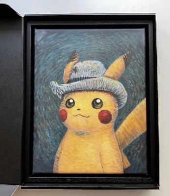 Van Gogh Giclée, Pikachu™ 金枠 Mサイズ Pokemon Pikachu Van Gogh Museum Amsterdam Giclee on Canvas Gold