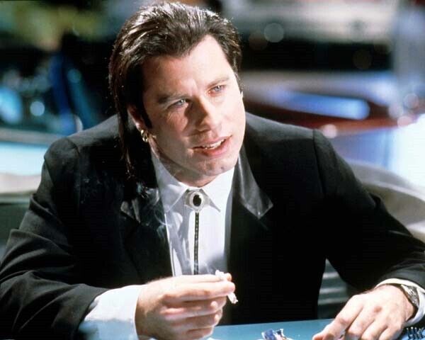 pulp fiction cigarette John Travolta as Vincent vega holding 8x10 inch photo Uma Thurman Mia Wallace GIF