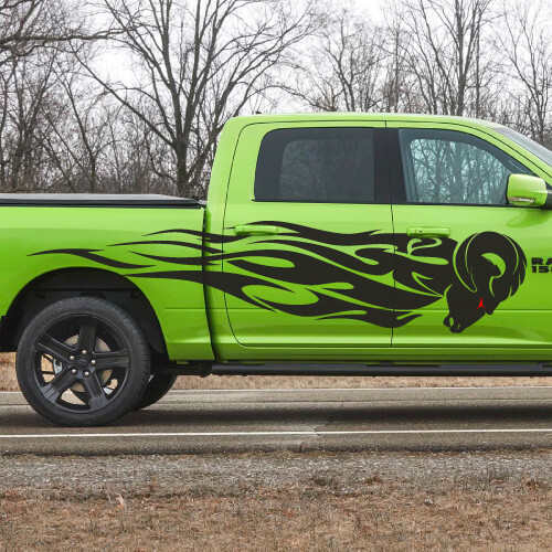 2x Fits Dodge Ram Red Eyes Flames Abstract Truck Car Vehicle Side Decal Graphic - Picture 1 of 10