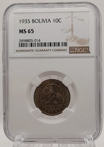 1935 BOLIVIA 10 Centavos. NGC MS 65
