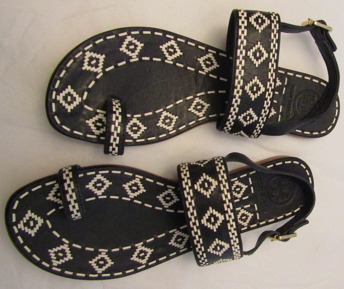 Authentic EUC Tory Burch Black Reena Tribal Sandals Size 8  display picture 1