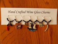 "Pirate", " Gasparilla" Set of 6  Hand Crafted Themed Wine Glass drink markers