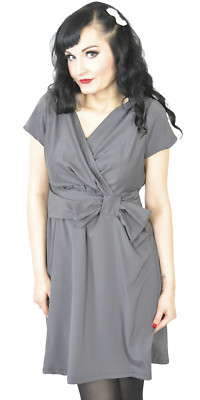 Grey Vintage BOW Schleifen Wickel V-Neck PIN UP Kleid/Dress Rockabilly