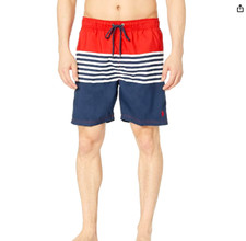 NEW U.S. Polo Assn. Men's Peached Microfiber Red/White/Blue Swim Short, M