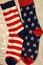 American Flag Crew Socks Mismatched stars stripes Americana Patriotic Shoe 4-10