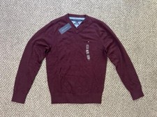 Tommy Hilfiger Mens Claret V-neck Pima Cotton Cashmere Sweater XS NWT