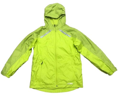 LL Bean Jacket Youth Kids L (14-16) Fleece Lined Windbreaker Hood Snow Ski Neon