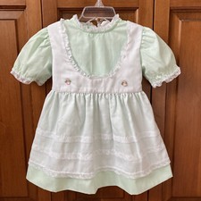 Vintage Peaches N Cream Green White Girls Dress