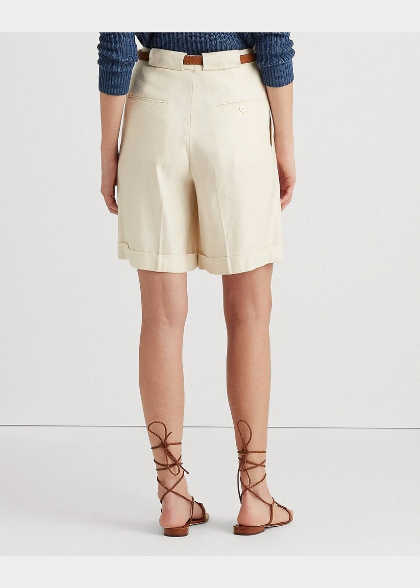 Lauren Ralph Lauren Linen Twill Pleated Shorts, Size 10
