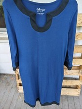 Ultra Softs Blue Long Dress, Black Crew/Scoop Neck & Cuffs, L/S, Pockets, Small