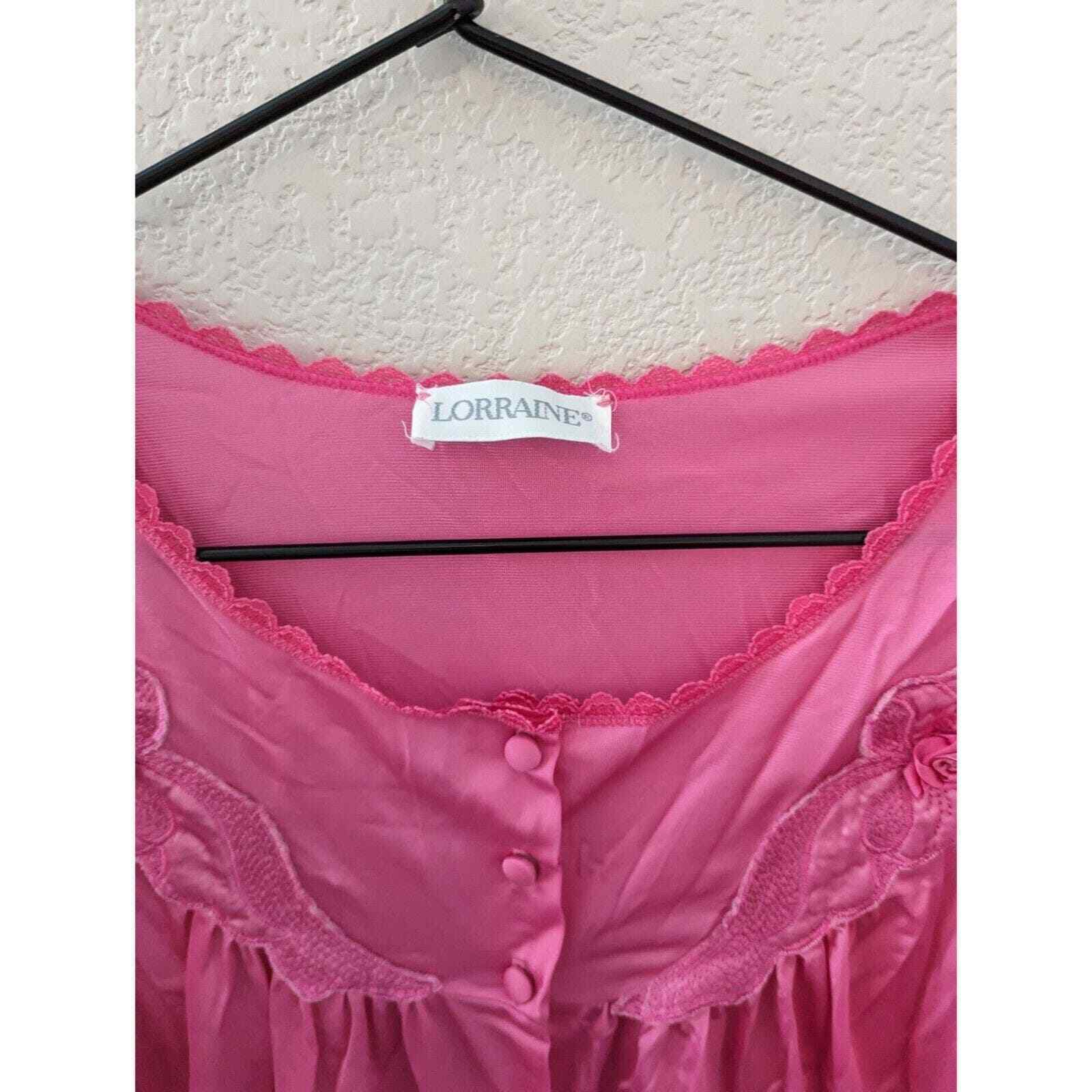 Vintage 1990s Lorraine Pink Sz M Nylon Nightgown … - image 3