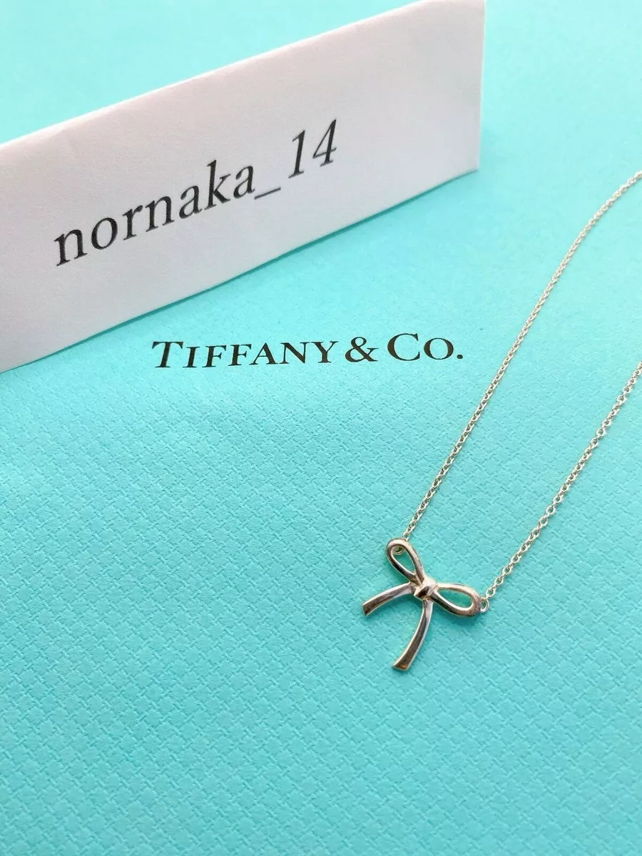 Near MINT Tiffany & Co.Bow mini Ribbon Necklace Pendant Silver 925 No Box