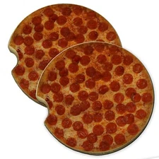 Pizza Wood Car Coaster Gift Set fit Car & Truck Cup Holder