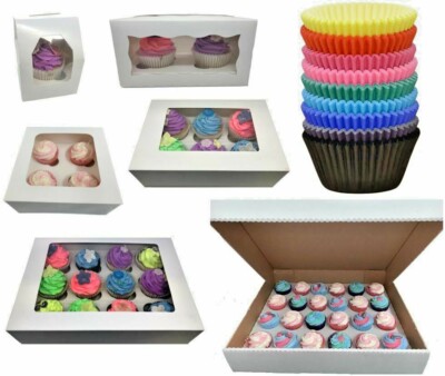 Premium Cupcake-Boxen mit Fenster für 1, 2, 4, 6, 12 & 24 mit GRATIS TORTENHÜLLEN