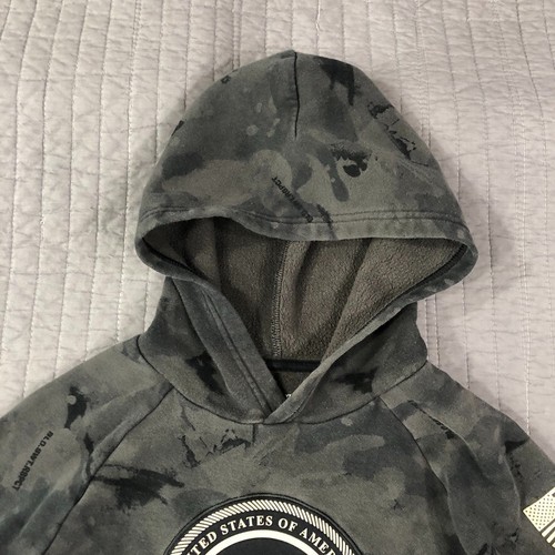 Under Armour Sweatshirt Youth Boy Medium Gray Camo Project Rock Hoodie Freedom - Picture 15 of 24