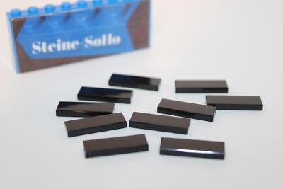 Lego (c) 10x 1x3 Fliese - 63864 - schwarz - tile - black - Fliesen