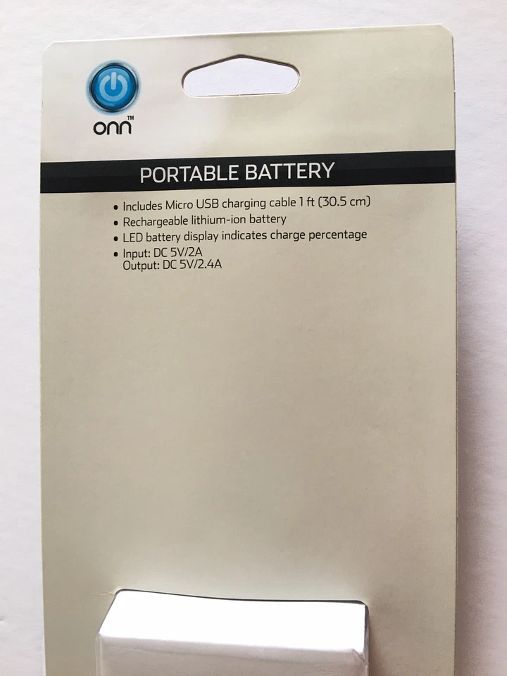 Onn Portable Battery Power Bank 6700 Mah Black Micro USB Cable 1ft Included NEW - Image 2 of 4