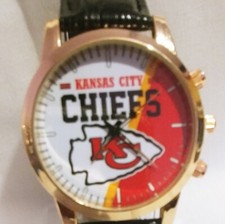 Kansas City Chiefs Watch Men's Leather Band Black Gift Box