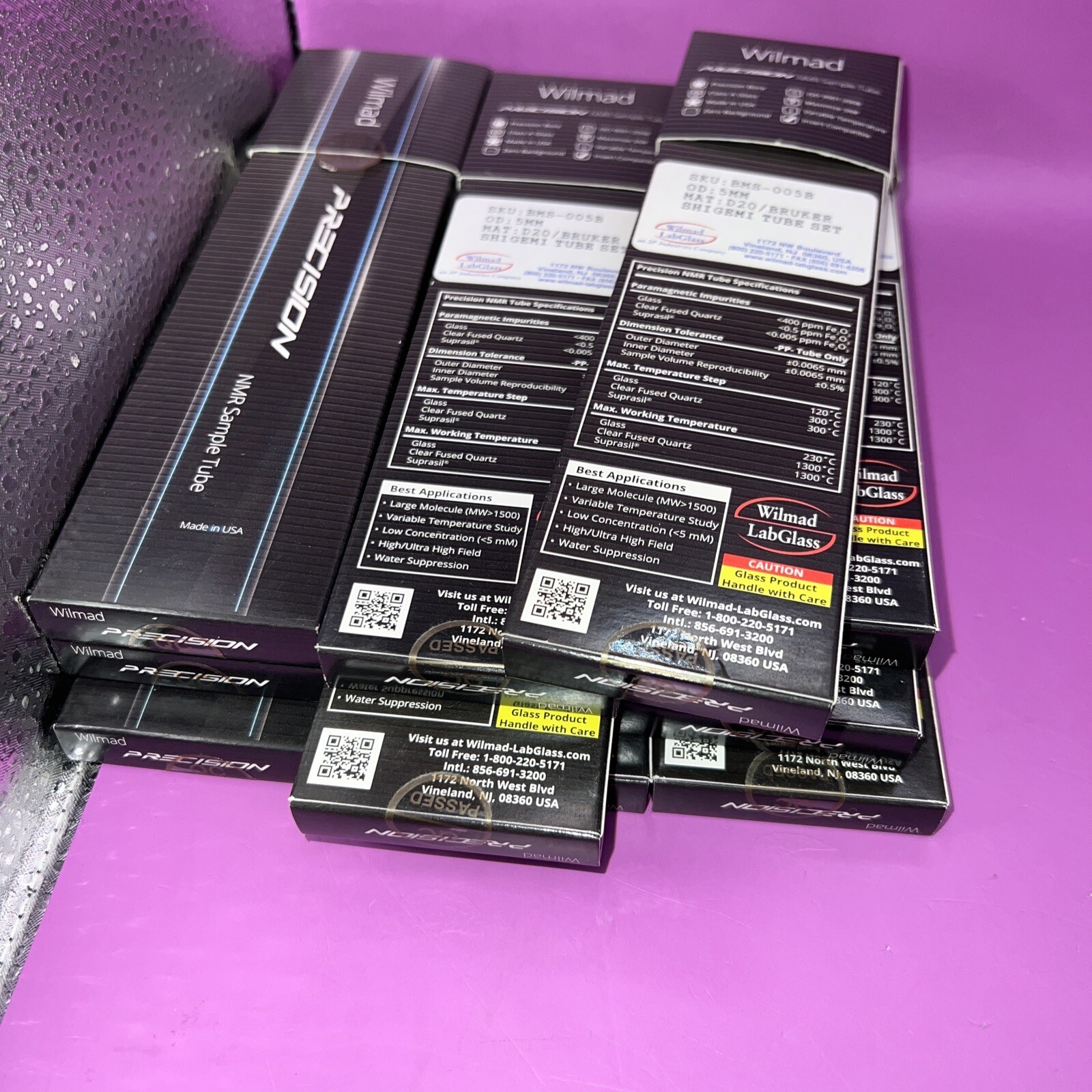 Set of 10 5mm Shigemi Tube Set 8mm Bottom, D2O, Bruker NMR tubes Wilmad