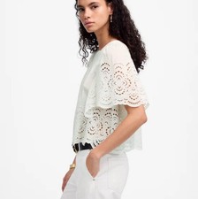 Madewell XXS Flutter-Sleeve Top, White Cute Summer Eyelet Shirt Blouse NWT NEW