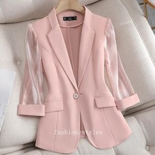 Formal Lady Mesh 3/4 Sleeve Blazer Suit Casual Jacket Business Suit Coat Summer