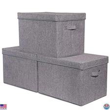 3 Pack Large Foldable Fabric Storage Bins with Lids for Closet & Bedroom