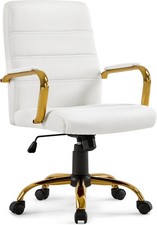 Office Gaming Chair Faux Leather White w/Lumbar Support Swivel Chair Seat Tilt