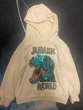 H M Jurassic World Dinosaur Boys Hoodie Beige Cotton Fleece Size 5-6