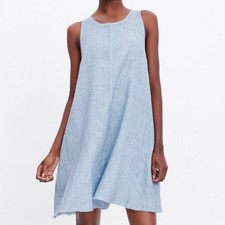 ZARA Womens The Vela Mini Dress 100% Linen Size M Coastal Grandma Beachy Travel